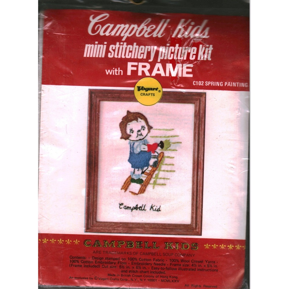 Vintage 1975 Vogart Campbell Kids Mini Stitchery Kit Spring Painting C102 Frame